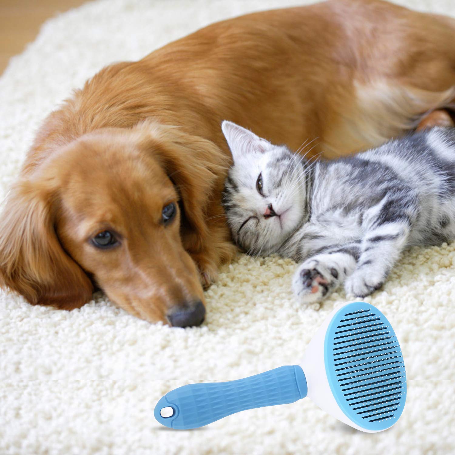 Self Cleaning Slicker Brush, Pet Grooming Shedding Brush for Dogs and Cats - Easy to Remove Loose Undercoat, Pet Massaging Tool Suitable for Pets with Long or Short Hair Color May Vary